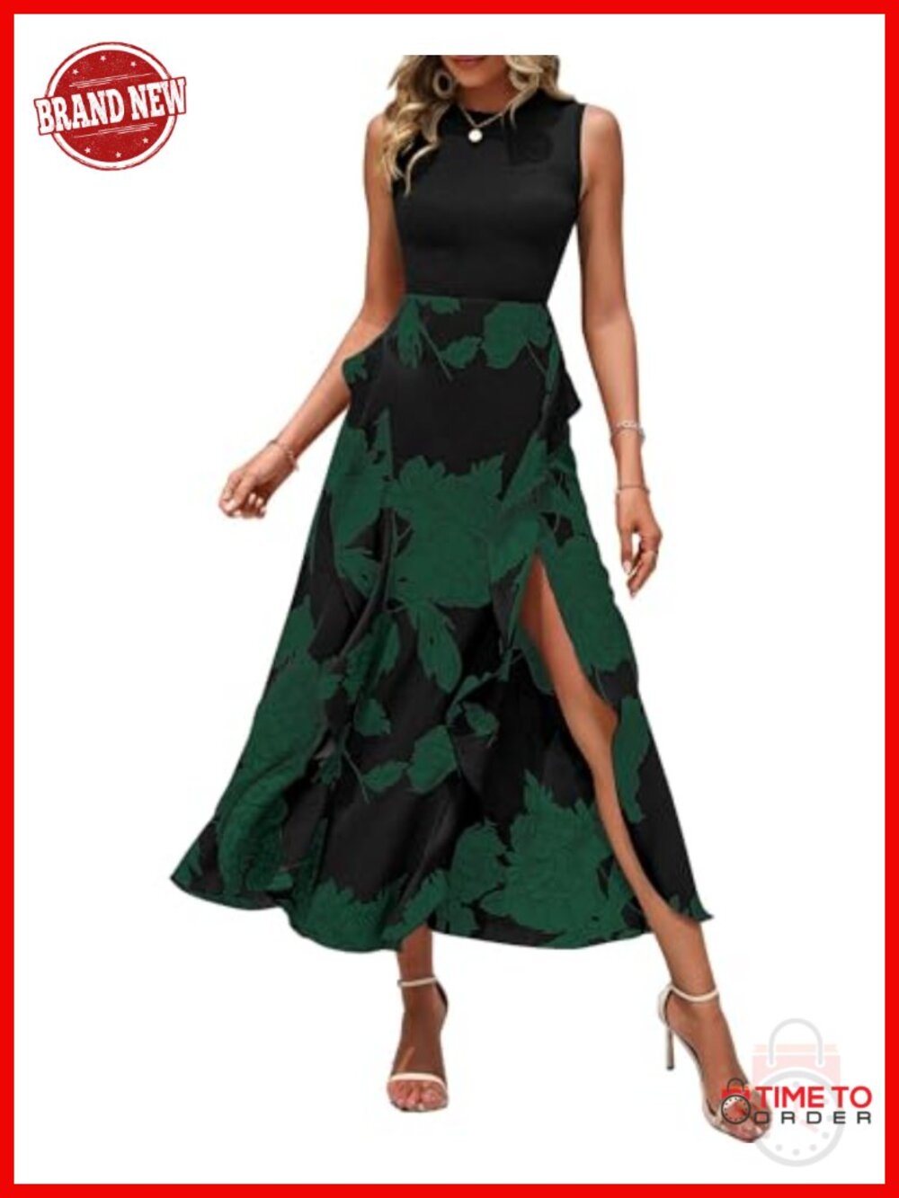 Sleeveless Midi Dress Floral Ruffle A-Line Wedding Guest Summer